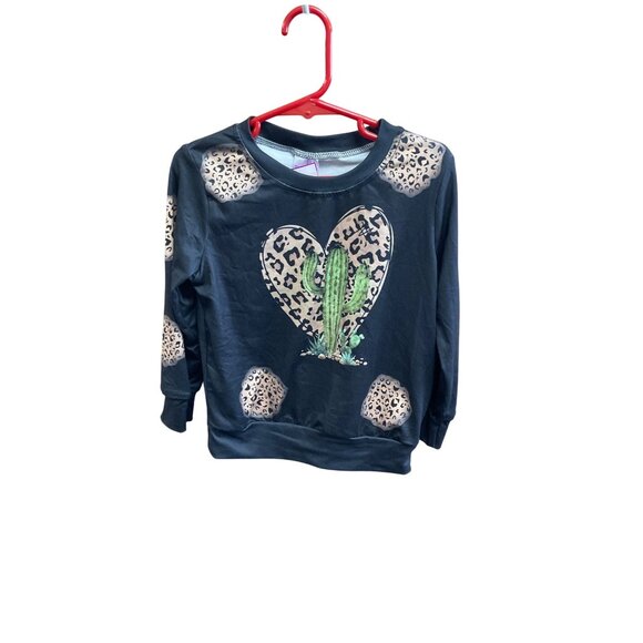 Cactusn Leopard Heart Black Long Sleeve Shirt S 95% Polyester 5% Spandex Made In - Picture 1 of 3